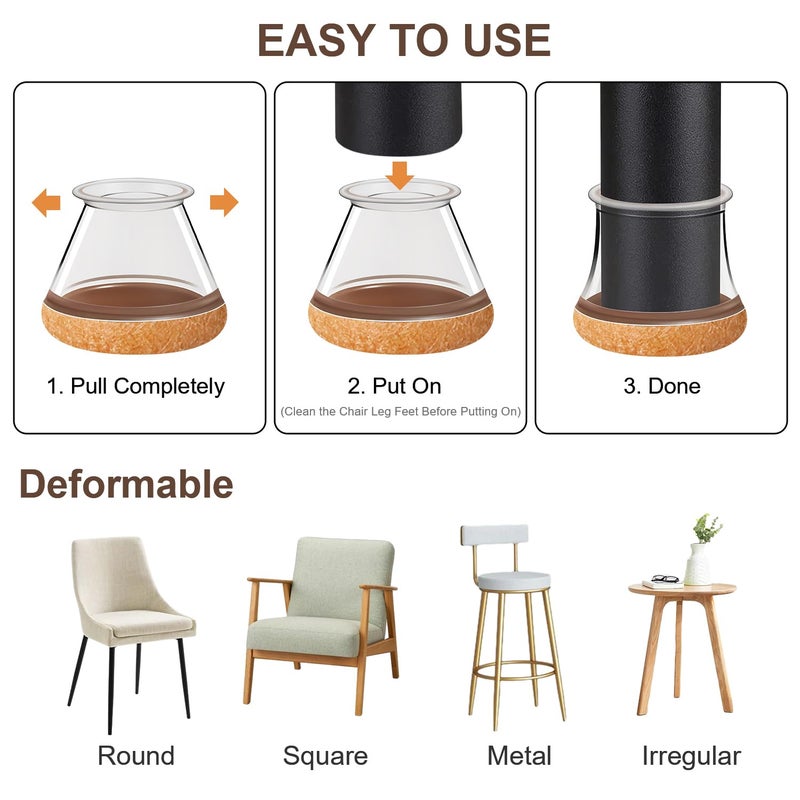 OCONDA 20 Pcs Chair Leg Floor Protectors for Hardwood Floors, Clear Rubber Furniture Sliders with Felt, Silicone Furniture Leg Caps Covers, Fit Round Diameter (0.6"" to 0.8"") - Image 4